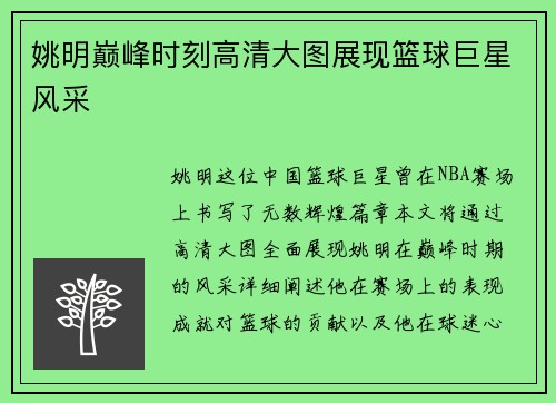 姚明巅峰时刻高清大图展现篮球巨星风采